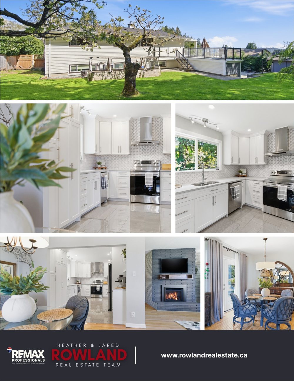 Inside the booklet: professional photos of the backyard, ocean view and kitchen