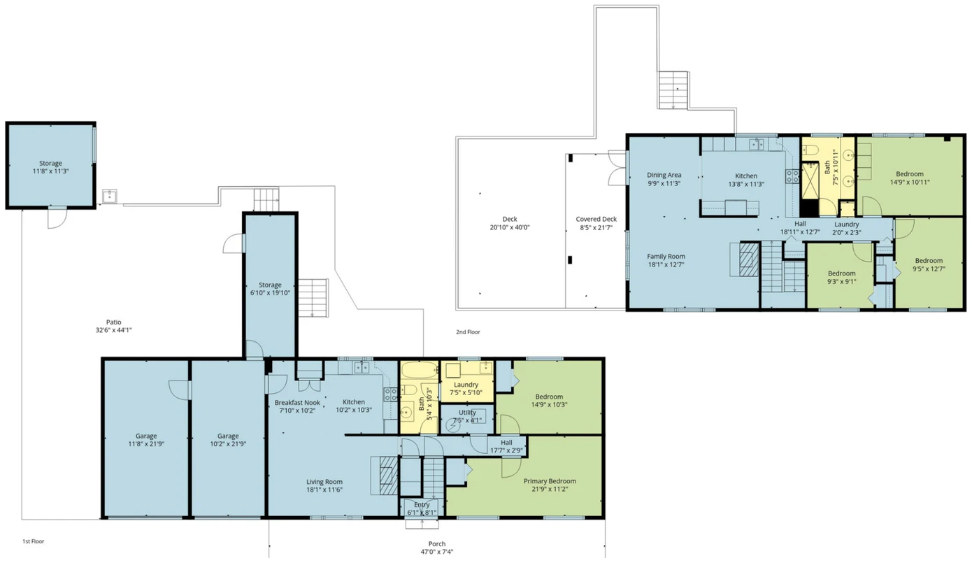 Measured two-level floor plan of 3006 King Richard Drive with room dimensions